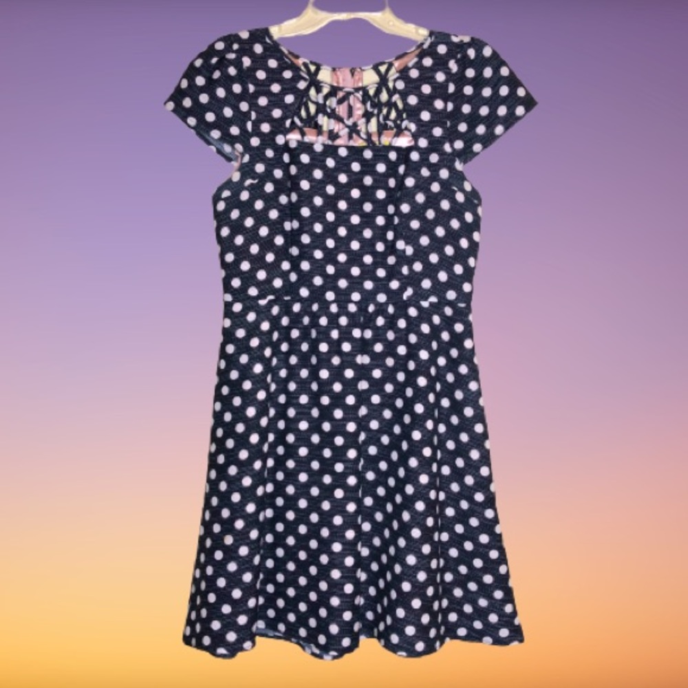 MAEVE Nicola black dress with blush polka dots 6